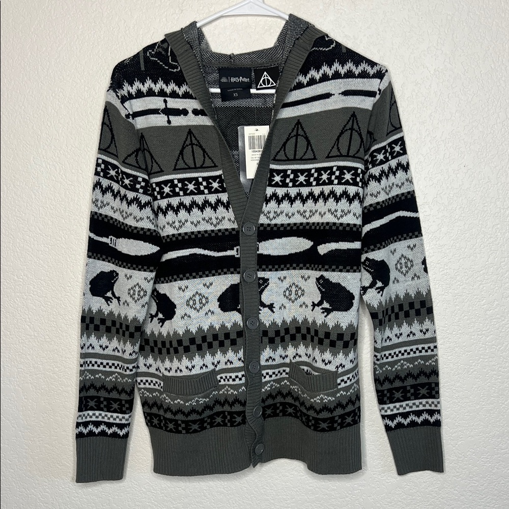 New Wizarding World Harry Potter Hooded Cardigan XS Black Grey
